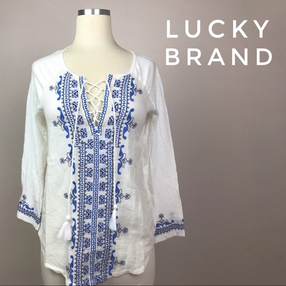 lucky brand white peasant top